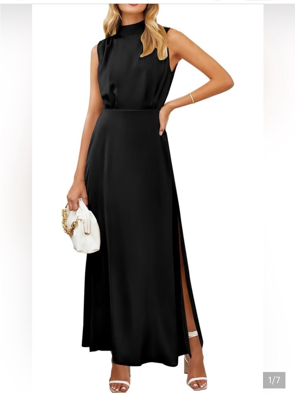Pretty Garden High Neck Elegant Black Maxi Skirt with Side Slit Woman’s Small